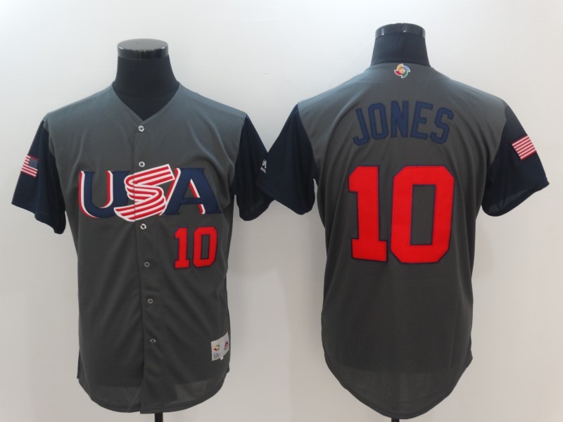 Men USA Baseball #10 Jones Gray 2017 World Baseball Classic Authentic Jersey